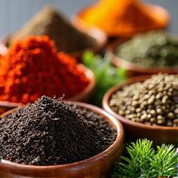 Selection of aromatic spices and herbs.